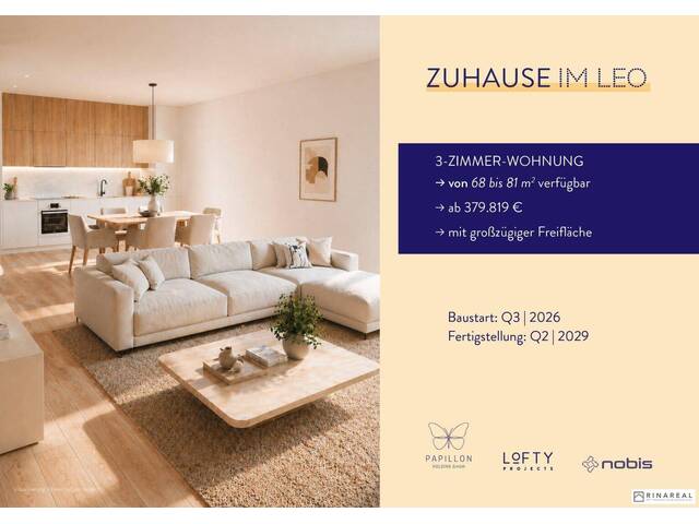 Immobilie in Leopoldsdorf - FÜR ANLEGER // Zuhause IM LEO | Schöne 3 Zimmer Gartenwohnung mit Terrasse | Tiefgarage im Gebäude | Hauptstraße | Sommer 2029 - Top 4 - Bild 0