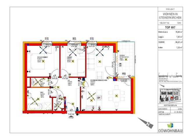 Immobilie in Steinerkirchen an der Traun - Neubau: geförderte 3-Raum-Eigentumswohnung in Steinerkirchen Top 607 - Bild 2