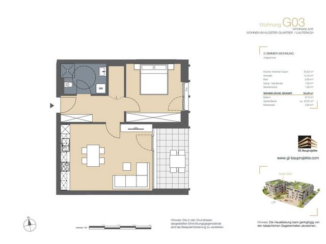 Immobilie in Lauterach - NEUBAU: 2 Zimmer Gartenwohnung im Klosterquartier Lauterach bei Bregenz - Bild 1