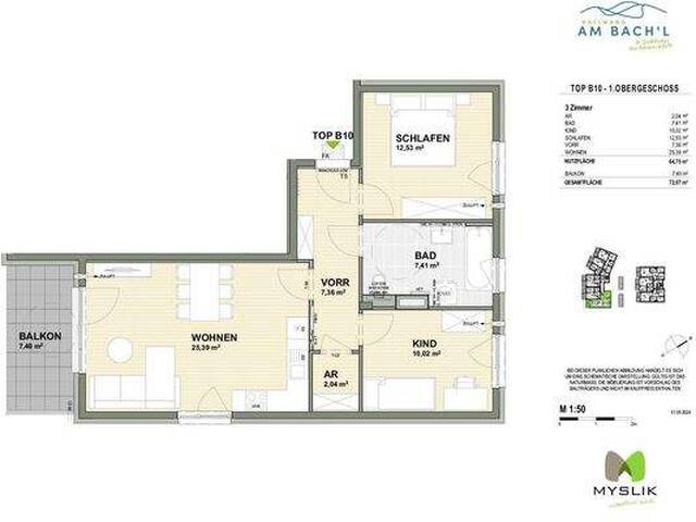 Immobilie in Hallwang - Top-Anbindung nach Salzburg: Hell und freundliche 3-Zi.-Eckwohnung mit großem Balkon - Bild 1