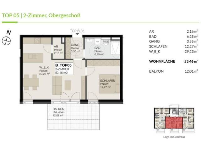 Immobilie in Straßwalchen - (Wohn)Raum Straßwalchen, 2-Zimmer Neubauwohnung Top 05 NEUER PREIS und inkl. PARKPLÄTZE!!! - Bild 3