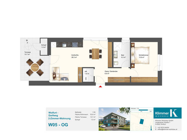 Immobilie in Wolfurt - Ruhig wohnen, zentrumsnah leben. 2-Zimmer-Terrassenwohnung W05 - Bild 1