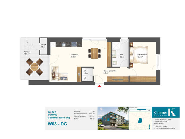 Immobilie in Wolfurt - Ruhig wohnen, zentrumsnah leben. 2-Zimmer-Dachgeschosswohnung W08 - Bild 1