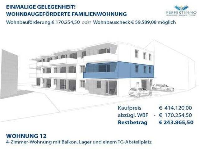 Immobilie in Haiming - Schnell zugreifen: Wohnbaugeförderte Familienwohnung W 12 inkl. 1 TG-Abstellplatz - Bild 1