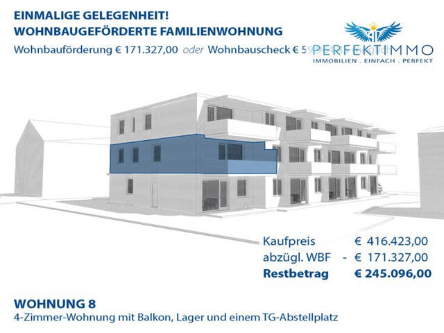 Immobilie in Haiming - Einmalige Gelegenheit: Wohnbaugeförderte Familienwohnung W 8 inkl. 1 TG-Abstellplatz - Bild 1