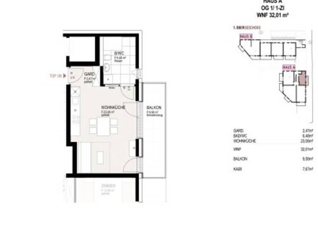 Immobilie in Hall in Tirol - 1-Zimmer-Wohnung, Top 08, 1.OG, Hall in Tirol - Bild 1