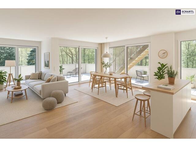 Immobilie in Kaltenleutgeben - FRÜHJAHRSAKTION!! Ein Platz, der mehr kann als wohnen. Wohnen mit WOW-Effekt! Riesiger Balkon und Terrasse + Privater Dachgarten + Grün wohin das Auge reicht + Luftwärmepumpe! - Bild 4