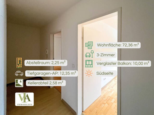 Immobilie in Rum - Südseitig gelegene 3-Zimmer-Wohnung mit verglastem Balkon und TG-Abstellplatz in Neu-Rum - Bild 1