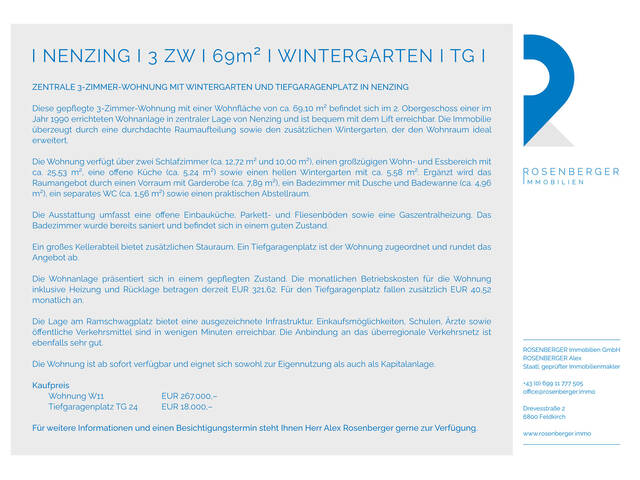 Immobilie in Nenzing - ZENTRALE 3-ZIMMER-WOHNUNG MIT WINTERGARTEN UND TIEFGARAGENPLATZ IN NENZING - Bild 1