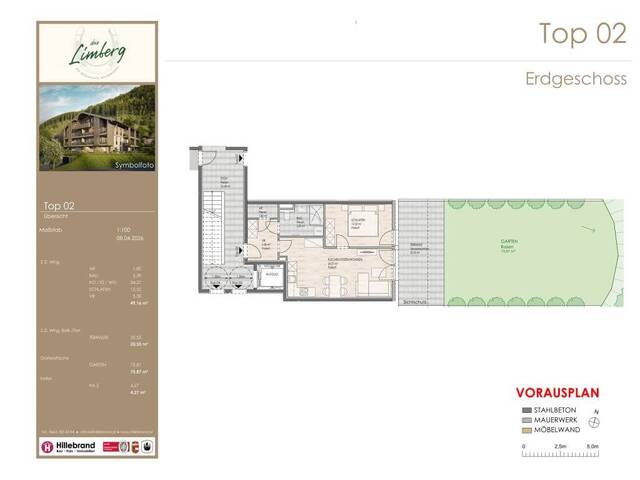 Immobilie in Bruckberg - DAS LIMBERG | Wo Geschichte weiterwohnt: 2-Zimmer-Gartenwohnung, TOP 02 - Bild 1