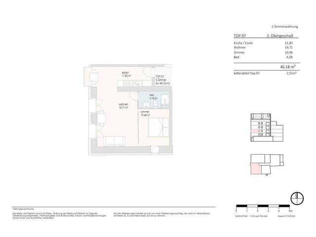 Immobilie in Landeck - Zentrum Landeck Tirol | TOP 07: 2-Zimmer-Wohnung | 46,18 m² | Franz. Balkone mit Schiebeläden und Fensternische | 2. OG | Jöchlerhaus - Bild 3