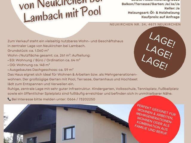 Immobilie in Neukirchen bei Lambach - Mehrfamilienhaus mit 17 Zimmern Pool und Garage um 478000 Euro - Bild 0