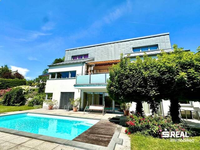 Immobilie in Wilhering - Modernes Einfamilienhaus mit Pool in Top-Lage von Wilhering mit traumhaftem Grünblick - Bild 0