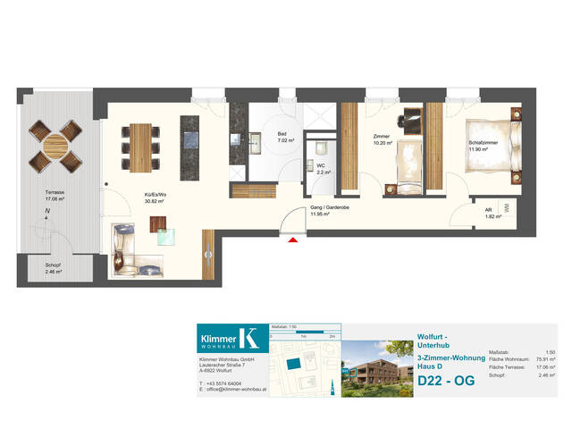 Immobilie in Wolfurt - Ein Ort zum Leben und Wohlfühlen! 3-Zimmer-Wohnung D22 - OG - Bild 1