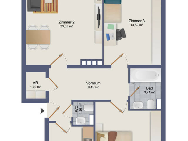 Immobilie in Feldkirch - Tosters: 3 Zimmer Wohnung mit genialem Grundriss und Balkon - Bild 2