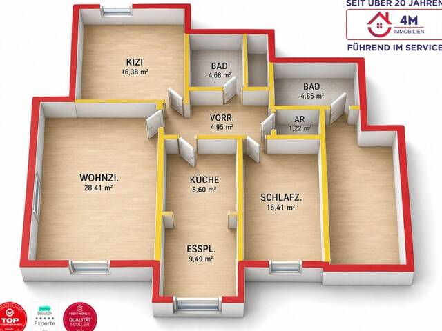 Immobilie in Pottendorf - Viel Platz und hoher Wohnkomfort: 3-Zimmer-Wohnung mit zwei Bädern und Parkplatz - Bild 2
