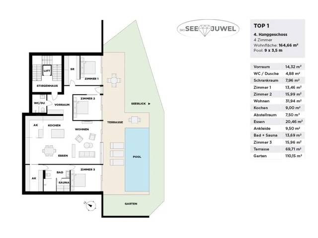 Immobilie in Pöllach - Exklusive Gartenwohnung mit privatem Pool & traumhaftem Wolfgangsee-Blick - Bild 4
