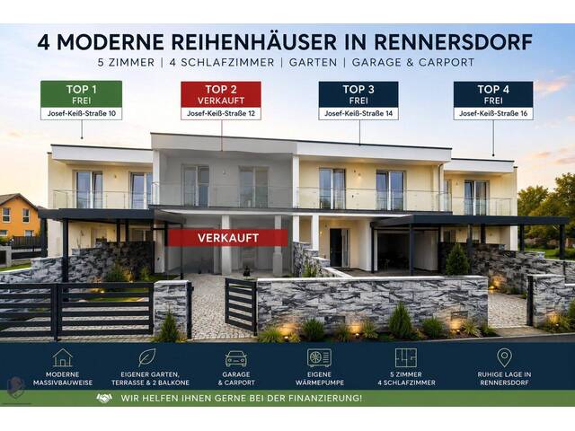 Immobilie in Rennersdorf - Drei moderne Reihenhäuser mit 4 Schlafzimmern, Garten, Garage und Carport – Erstbezug in Rennersdorf - Bild 1