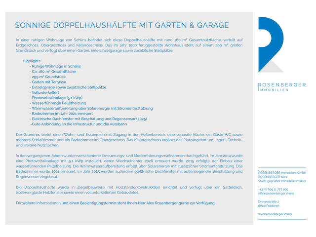 Immobilie in Schlins - SONNIGE DOPPELHAUSHÄLFTE MIT GARTEN & GARAGE - Bild 1