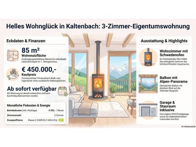 Immobilie in Kaltenbach - Helle 3-Zimmer-Eigentumswohnung in Kaltenbach mit Bergblick, Schwedenofen und Garage - Bild 0