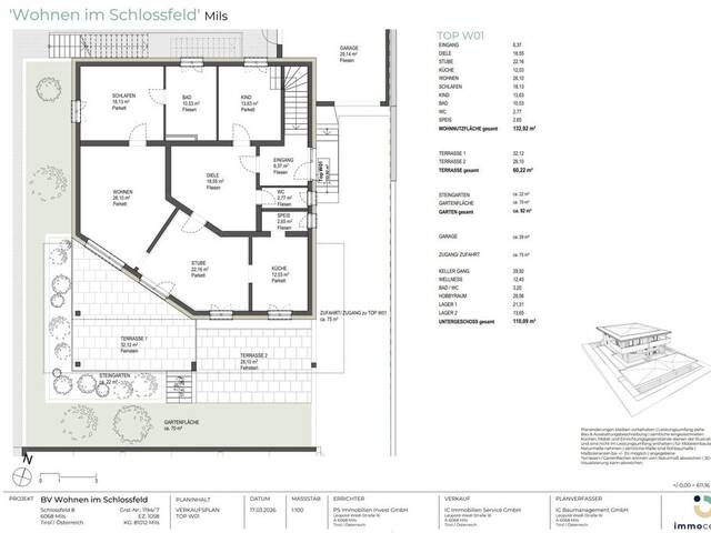 Immobilie in Mils - Traumhafte Familienwohnung in Bestlage, Top W01 Wohnen im Schlossfeld, 6068 Mils - Bild 1